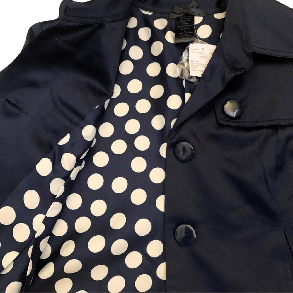 Elegant Navy Blue Satin Cropped Jacket Blazer Size Small Evening Twenty One - Picture 6 of 12